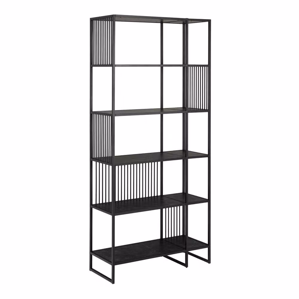 Wyld Haus Porto Tall Metal Shelving Unit with Stone Effect Shelves, Black Frame – 2