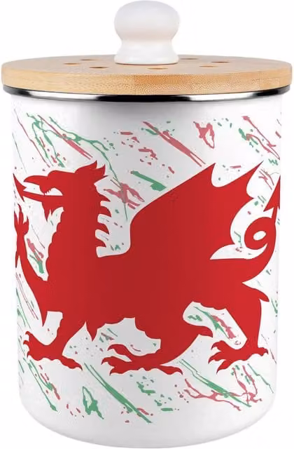 Purely Home Welsh Dragon Food Waste Caddy, Red Metal Kitchen Compost Bin with Removable Inner Bucket and Odour Filter, 2L – 1