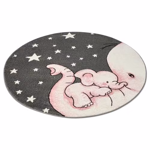 Bravich LTD Pink Baby Elephant and Stars Round Kids Rug, Diameter: 120 cm – 2