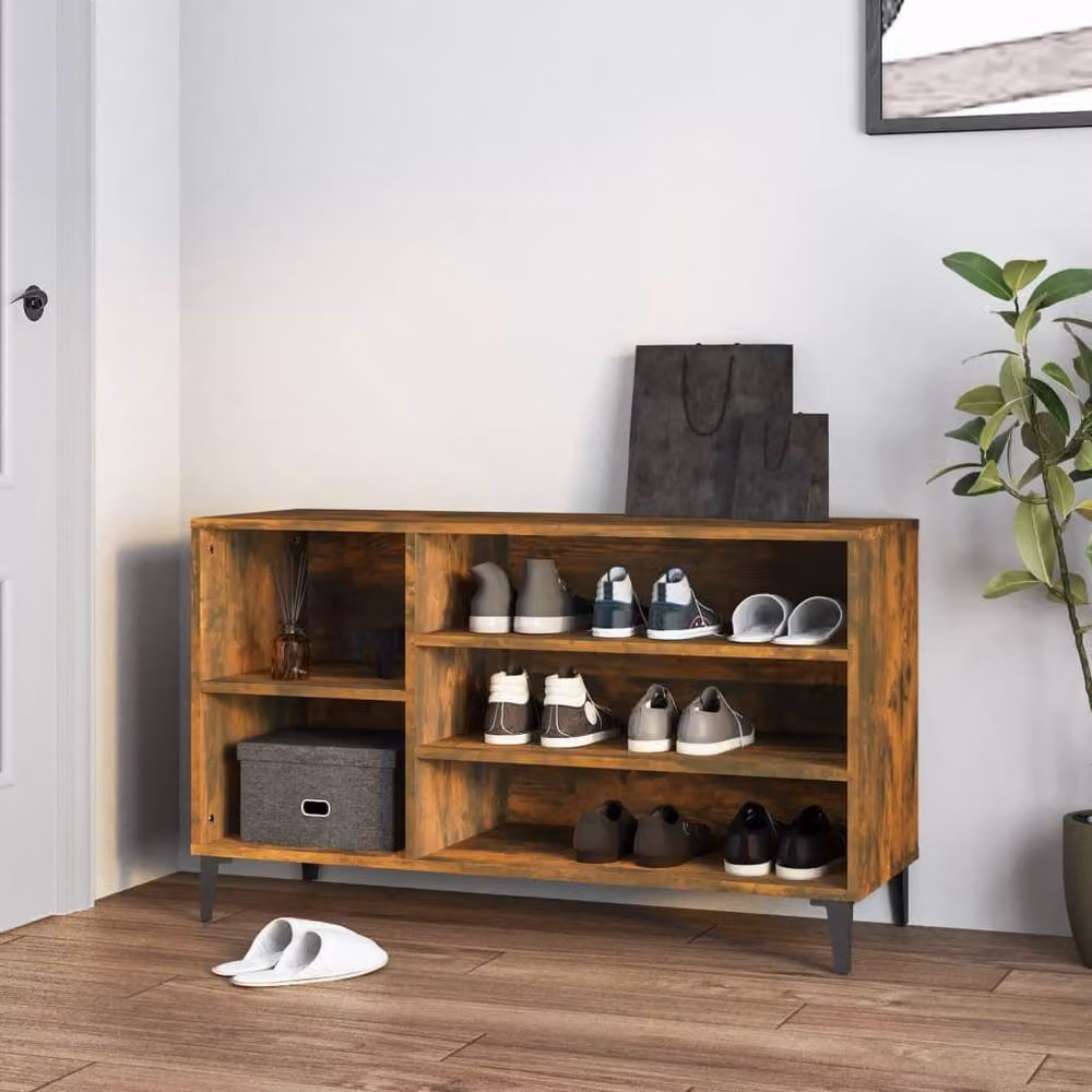 Berkfield Home Smoked Oak Shoe Cabinet in Brown, W/D/H: 102 x 36 x 60 cm – 2