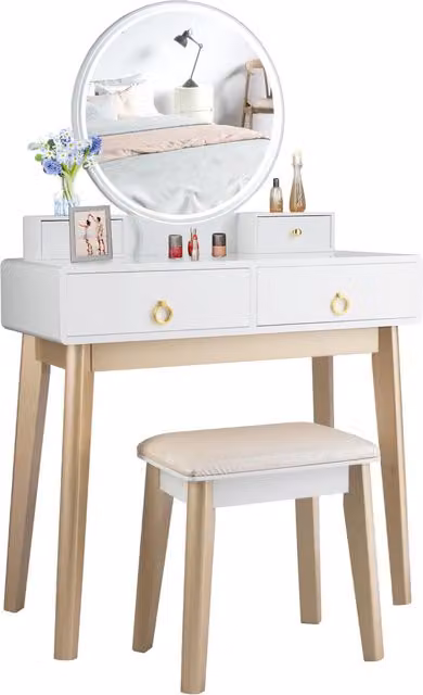 Costway Modern White Hollywood LED Dressing Table Set