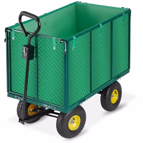 tectake Garden Trolley with Quick-Release Folding Sides, Removable Inner Lining and Pneumatic Tyres, Green – 1