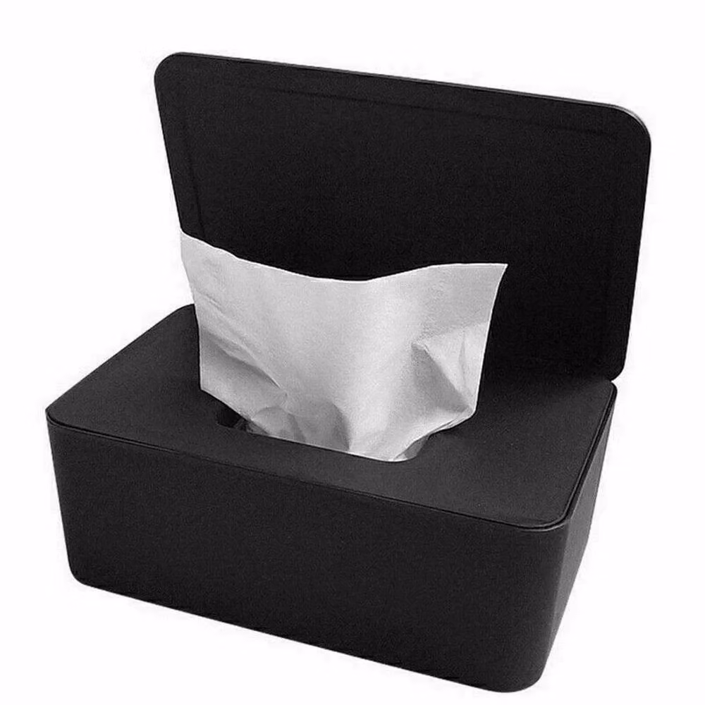 FLAVORA Black Plastic Wet Wipes Dispenser Box with Lid – 2