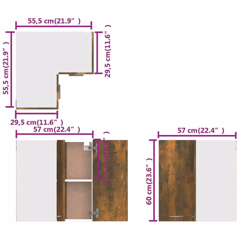 Berkfield Home Hanging Corner Cabinet in Smoked Oak Brown, W/D/H: 57 x 57 x 60 cm – 6