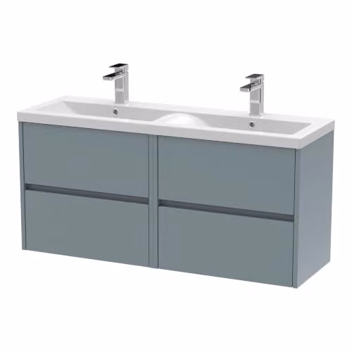 Balterley Wall Hung 4 Drawer Bathroom Vanity Unit with 2 Rectangular Basins in Coastal Grey, W/D/H: 120.5 x 38.5 x 57.9 cm – 1