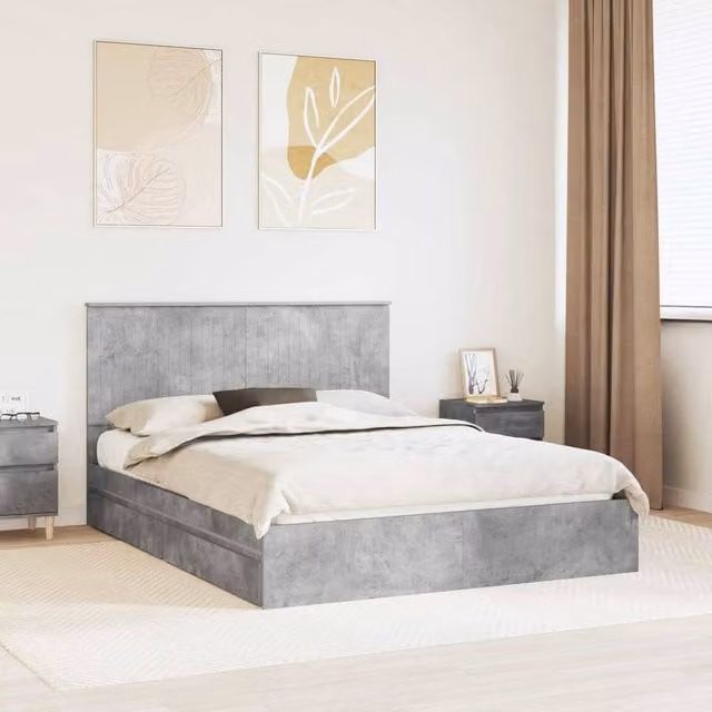 Berkfield Home Modern Storage Bed in Concrete Grey, Engineered Wood, W/D/H: 150 x 200 cm