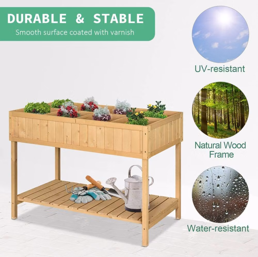 STILVORA Wooden Planter with 8 Compartments and Bottom Shelf in Brown, W/D/H: 110 x 76 x 46 cm – 3