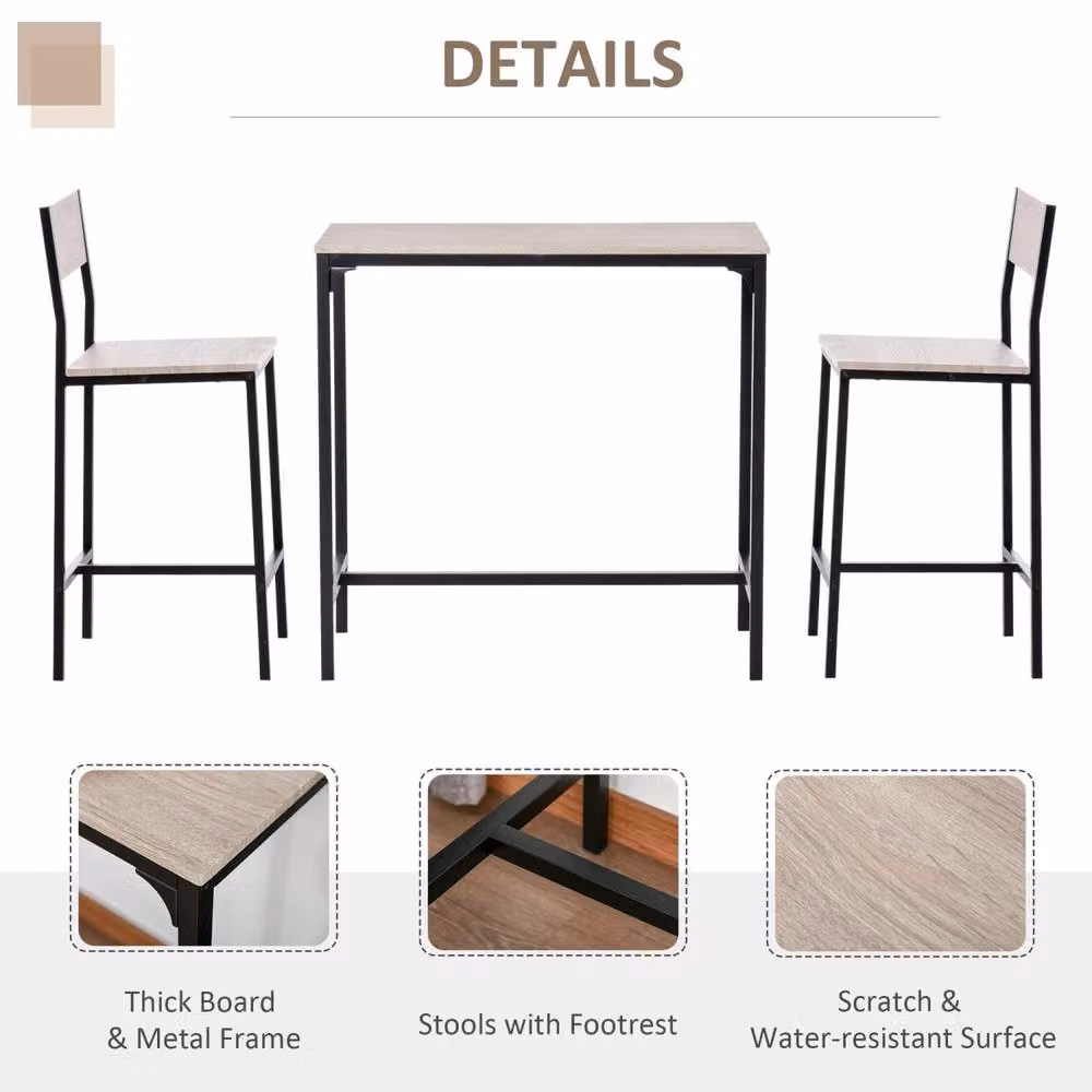 Wyld Haus Noro 3 Piece Industrial Breakfast Bar Set in Natural Wood and Black – 4