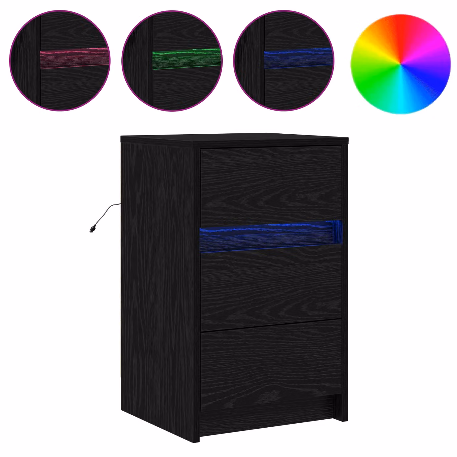 Berkfield Home Modern Black Oak Bedside Cabinet with Integrated LED Lighting – 3