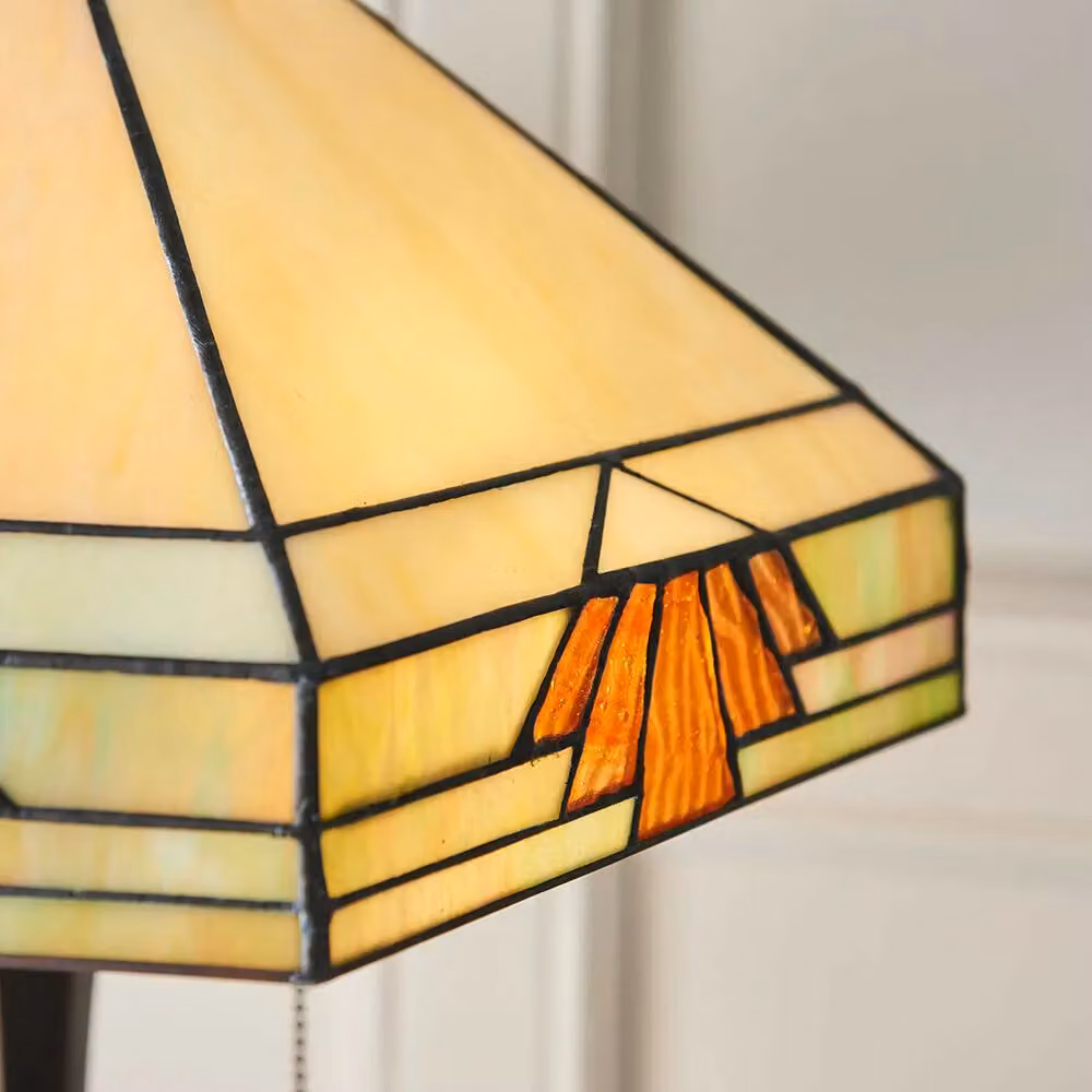 Loops Medium Tiffany Glass Table Lamp with Art Deco Design in Dark Bronze and Clear Glass – 2