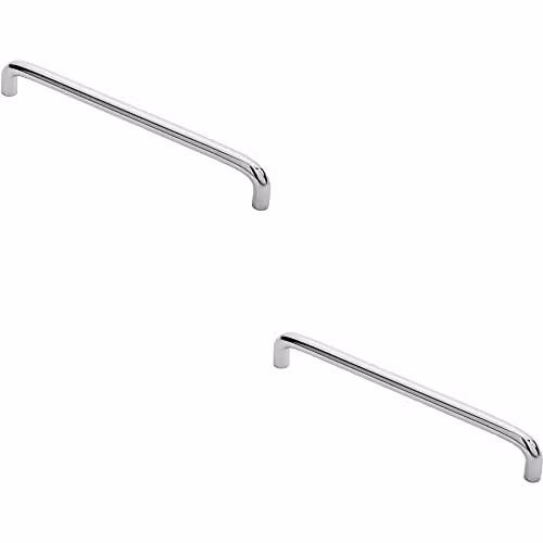 Loops 2 Pack Round D-Bar Cabinet Pull Handles in Chrome, 202 x 10 mm with 192 mm Fixing Centres