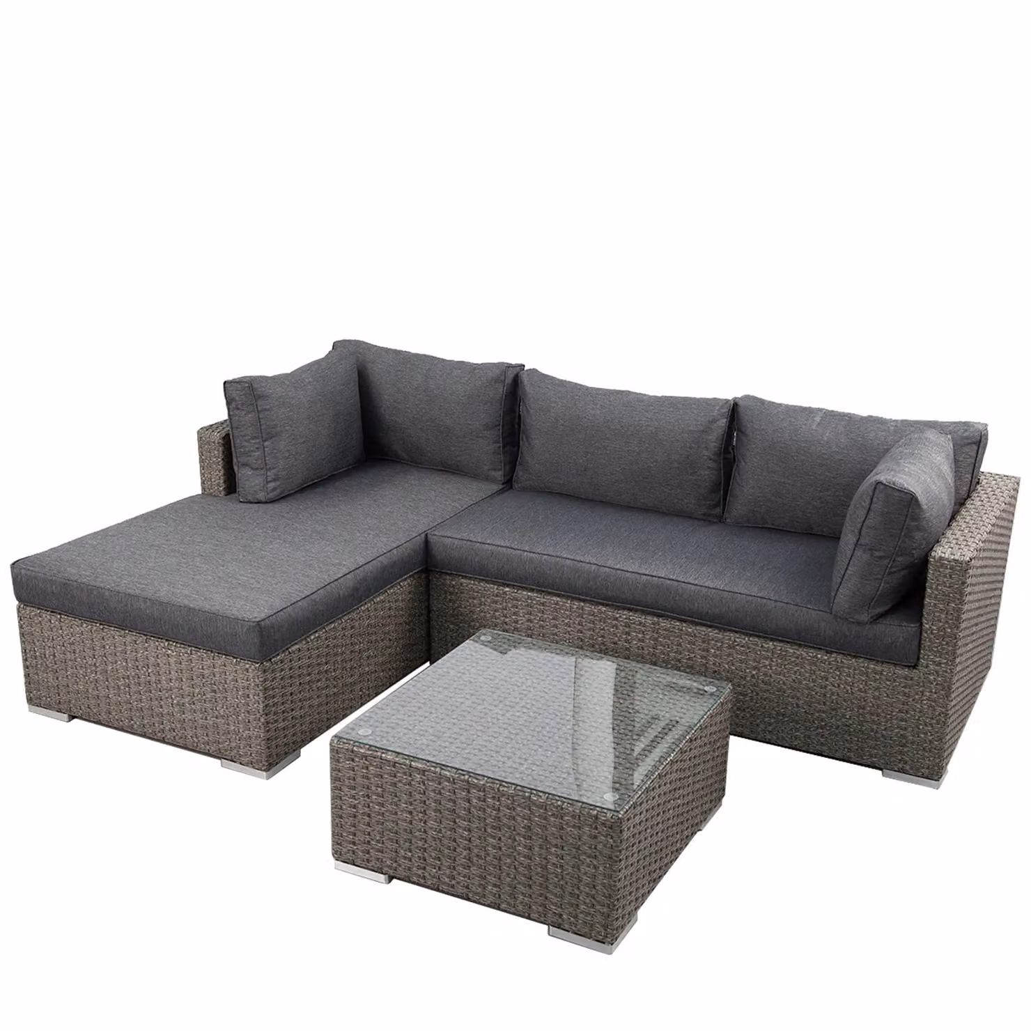 FURNITURE ONE 3 Piece Rattan Garden Corner Sofa Set with 10cm Cushions in Dark Grey – 2