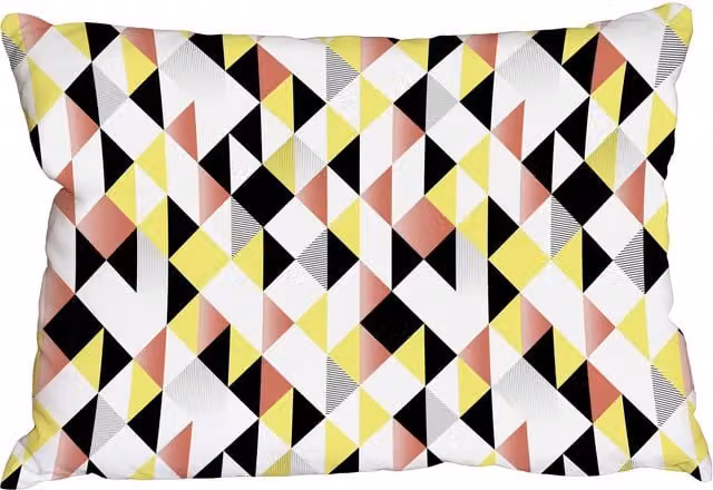 Benjamin Tate Design LTD Modern Graphic Rectangular Cushion with Abstract Blue, Red and Yellow Triangle Pattern