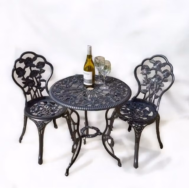 Rafaelo Mobilia Set of 3 Antique Grey Powder Coated Aluminium Bistro Table and Chairs