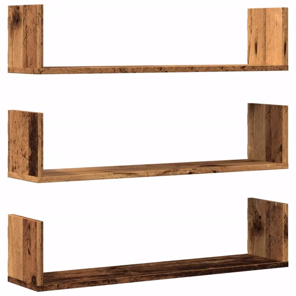 Berkfield Home Set of 3 Rustic Old Wood Wall Shelves in Brown, W: 80 cm, D: 18 cm, H: 18 cm – 2