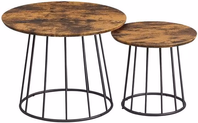 Pirlo Plush Set of 2 Round Industrial Nested Coffee Tables in Brown