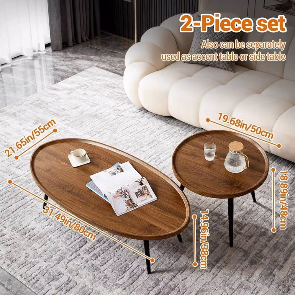 VOGREX Nesting Coffee Table Set of 2 in Brown Walnut Wood – 3