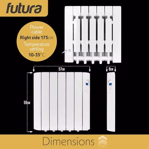Futura 900W White Wall Mounted Oil Filled Radiator with 24/7 Timer, Thermostat, Frost Protection, Open Window Detection and Overheat Protection – 5