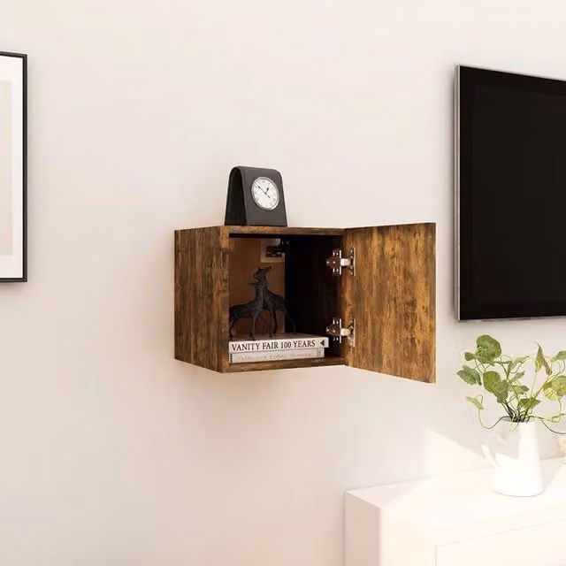 Berkfield Home Wall Mounted TV Cabinet in Smoked Oak Brown, W/D/H: 30.5 x 30 x 30 cm – 1