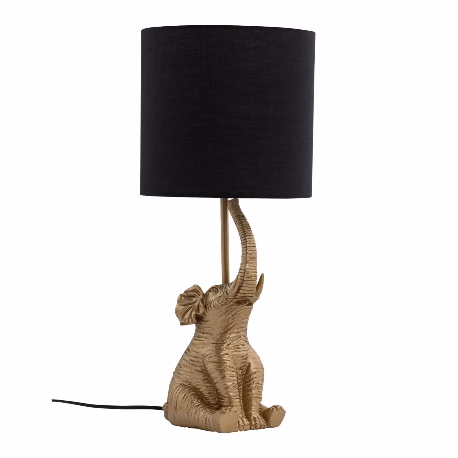 First Choice Lighting Elephant Gold Resin Table Lamp with Black Fabric Shade – 2
