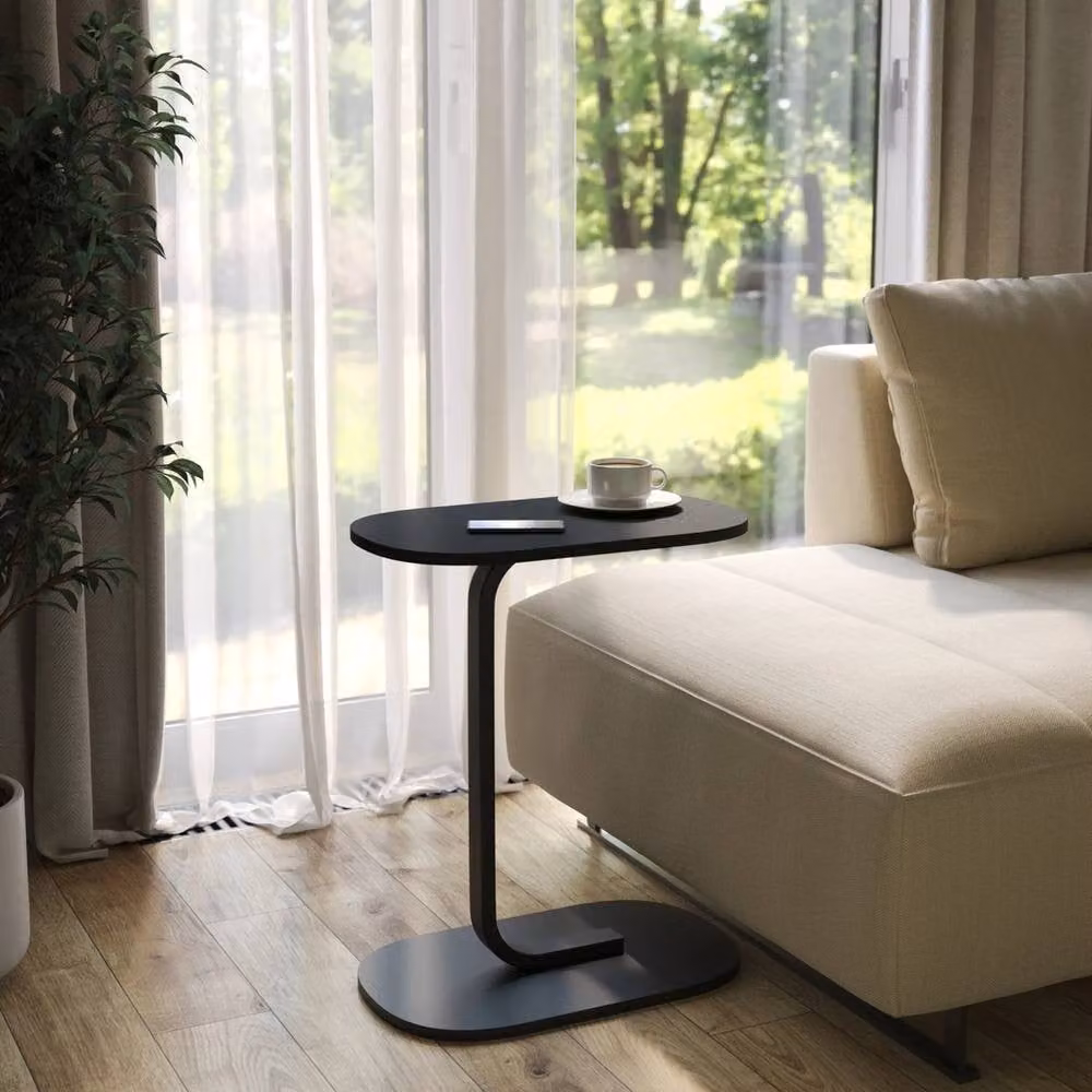 Havendro Black C Shaped Side Table with Oval Wood and Metal Top – 3