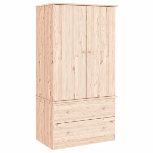 vidaXL ALTA Wardrobe in Natural Untreated Solid Pine with Hinged Doors and Integrated Drawers, W/D/H: 90 x 55 x 170 cm
