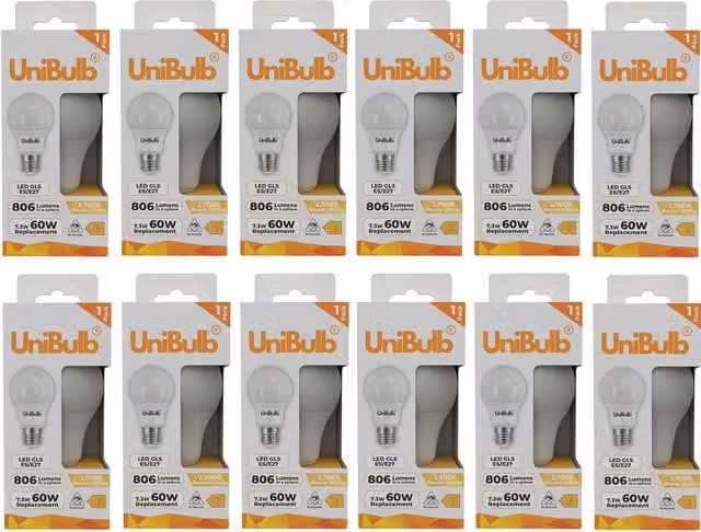 UniBulb LED GLS E27 Warm White Globe Light Bulb, 806lm, 7.3W (Replaces 60W)