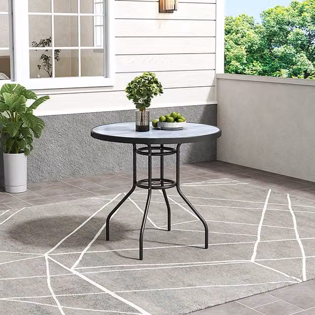 Breeins Modern Wood Effect Garden Table with Tempered Glass Top, Black, W/D/H: 80 x 80 x 72.5 cm