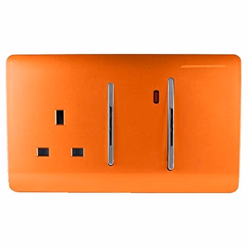 Trendi Switch Screwless Artistic Modern Decorative Glossy 45 A Cooker Switch Control Unit and Single Plug Socket with Neon Indicator in Sunset Orange ART-WHS213OR – 1