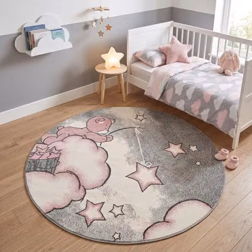 Bravich LTD Pink Baby Bear and Stars Round Kids Rug, Diameter: 120 cm – 2
