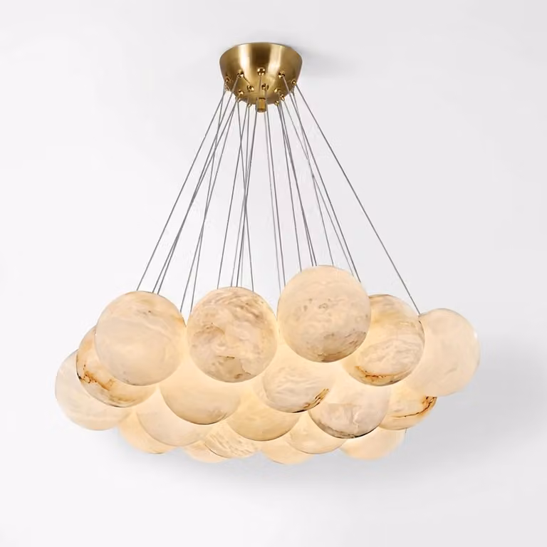 Araco Lumière Frozen Mist Alabaster Chandelier in White and Brass