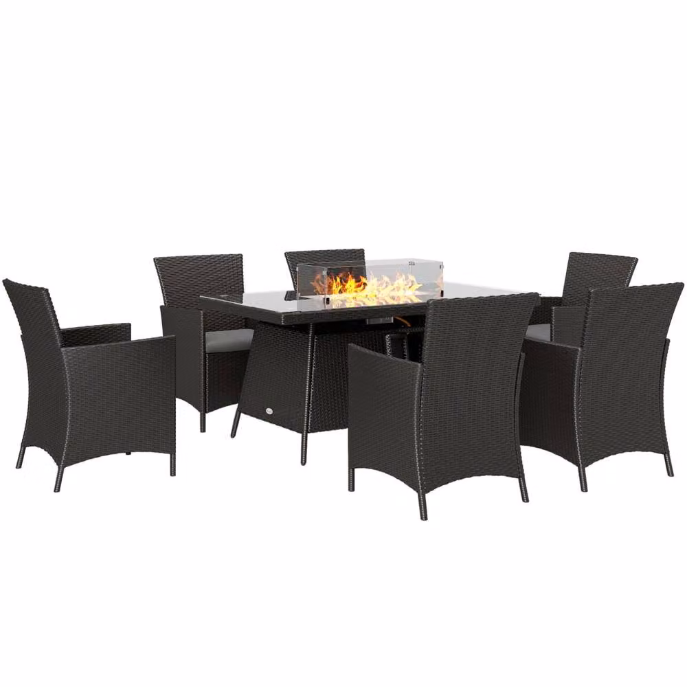 Wyld Haus Lemadi 6-Seater Rattan Outdoor Dining Set with Black Fire Pit Table – 2