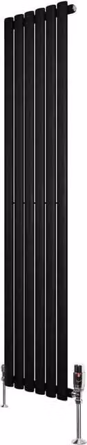 Monstershop Oval Single Column Steel Radiator with Integrated Valves and Thermostat Head, Black, H: 160 cm, W: 36 cm