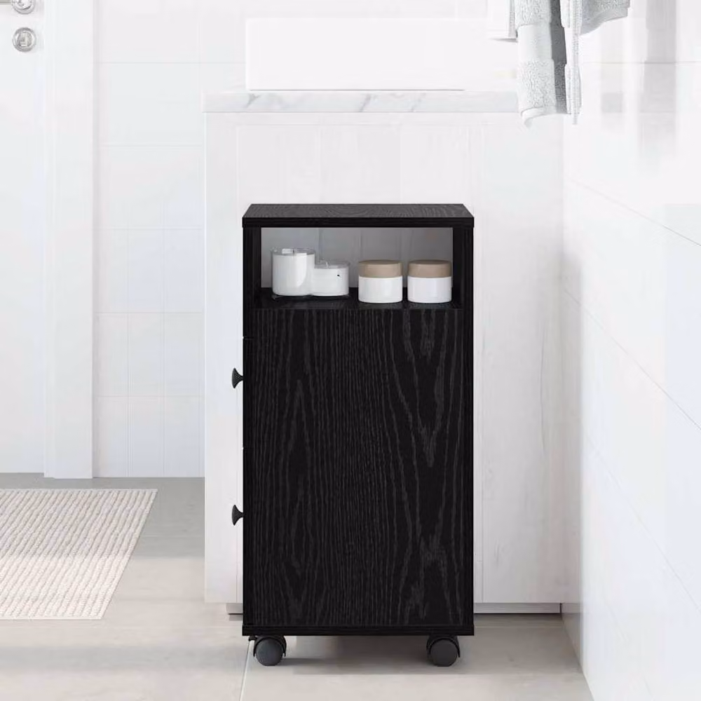 Berkfield Home Narrow Bathroom Cabinet with Wheels in Black Oak Engineered Wood – 2