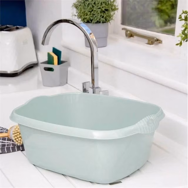 VOGREX 2 Piece Sage Green Plastic Dish Drainer and Washing Up Bowl Set