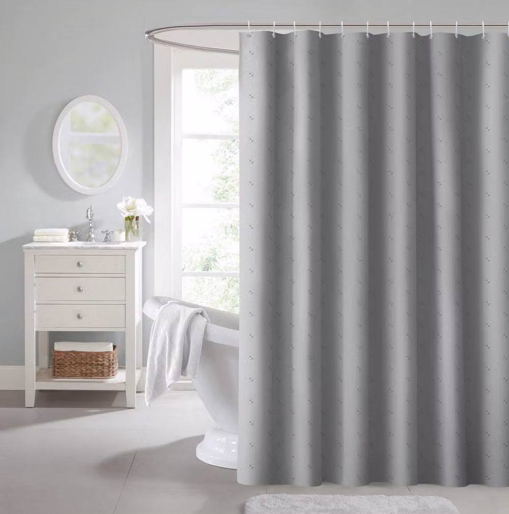 Velosso Dots Grey Polyester Shower Curtain with Ring Top, W: 180 cm, H: 180 cm – 2