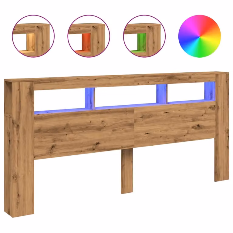 Berkfield Home Artisan Oak LED Headboard in Brown with Integrated Lighting, Shelf and USB Charging Port, W: 220 cm, D: 18.5 cm, H: 103.5 cm