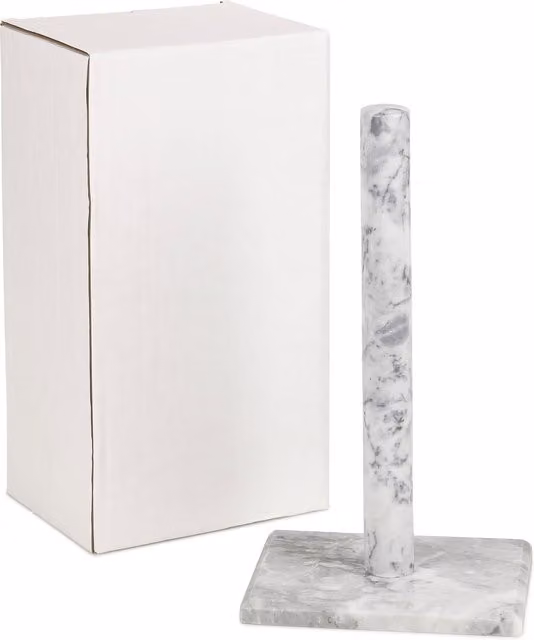 Homiu White Marble and Ceramic Freestanding Paper Towel Holder with Weighted Base