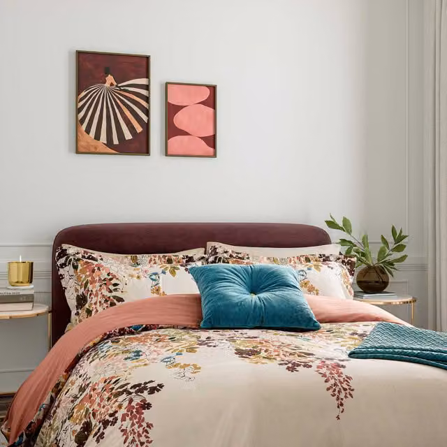 Ted Baker Wisteria Reversible Cotton Mako Satin Duvet Cover and Pillowcase Set, Multicolour, W/D/H: 200 x 180 cm