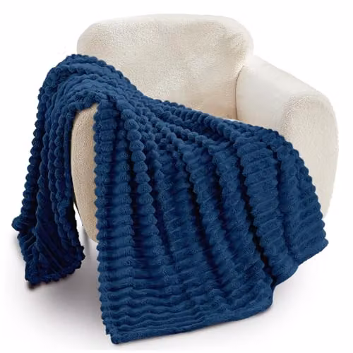 GAVENO CAVAILIA Ribbed Fluffy Fleece Throw, Blue, W/D/H: 200 x 240 cm – 1