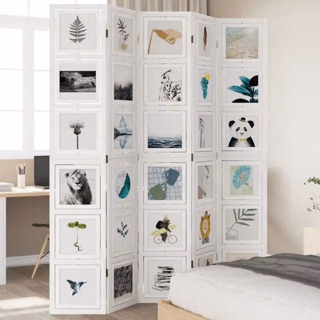 Berkfield Home 5 Panel Room Divider in White Solid Paulownia Wood