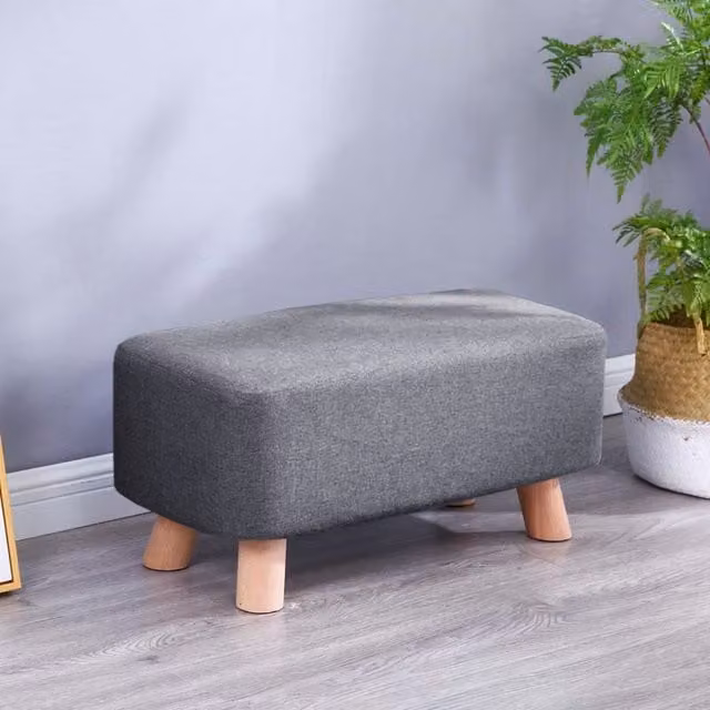 Livingandhome Rectangular Linen Fabric Footstool with Non-Skid Legs in Grey
