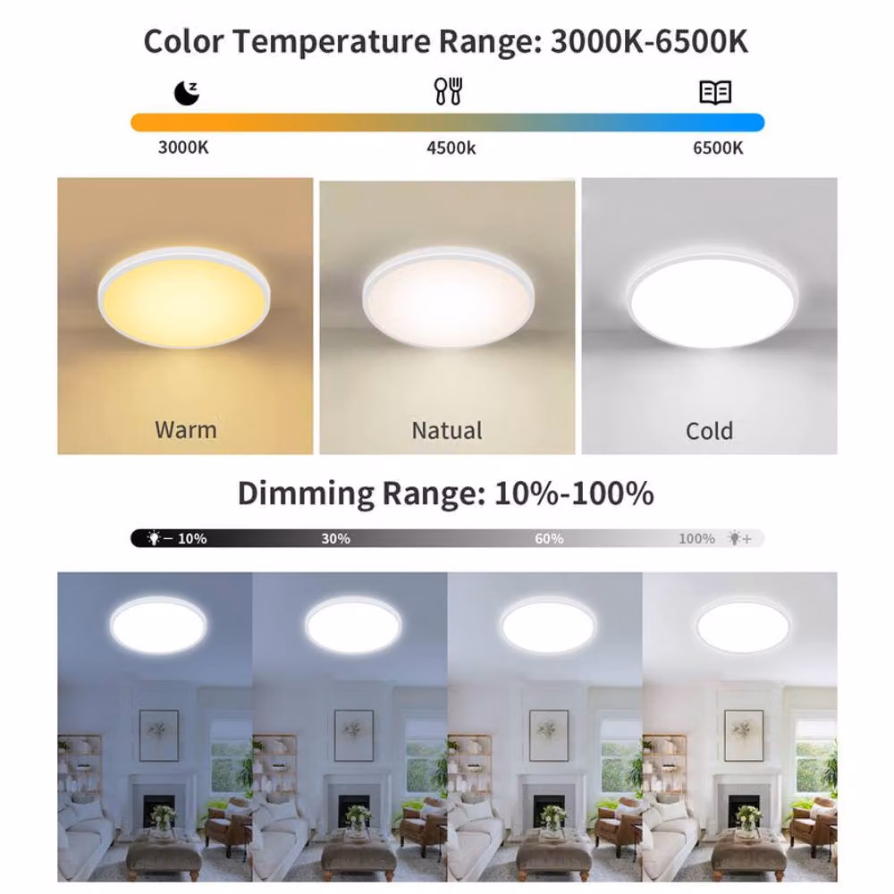 COMELY Smart RGBW LED Ceiling Light, 24W, White, IP44 Rated, Round – 5