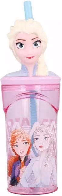 Frozen Elements 3D Figurine Glass Tumbler with Straw, Pink, 360ml