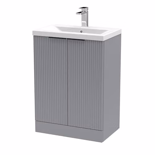 Balterley Grey Floor Standing Bathroom Vanity Unit with Basin and Fluted Front, 2 Soft Close Doors, W: 61.0 cm, D: 39.0 cm, H: 85.0 cm