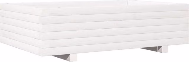 Berkfield Home White Solid Wood Pine Garden Planter Tub W: 90 cm, D: 60 cm, H: 26.5 cm – 1