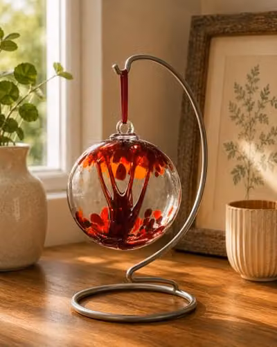 Sienna Glass Red Spirit Ball with Glass Stands, 15 cm – 2
