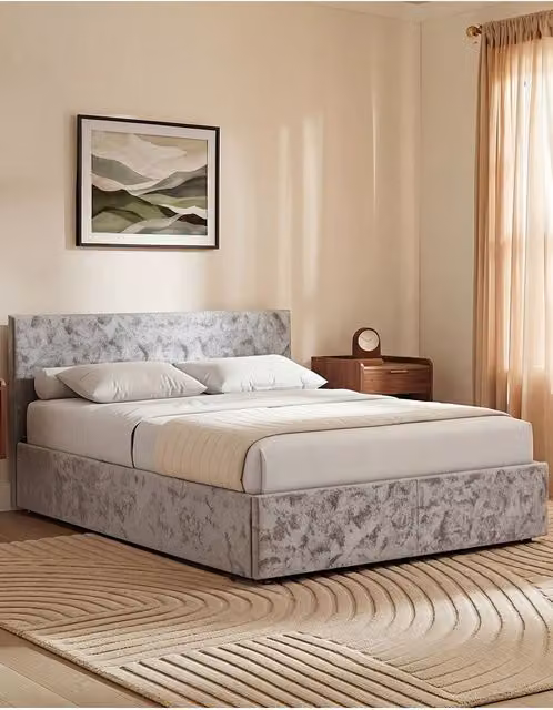 Vida Designs Veronica King Size Ottoman Bed in Silver Velvet Fabric, W/D/H: 180 x 200 cm