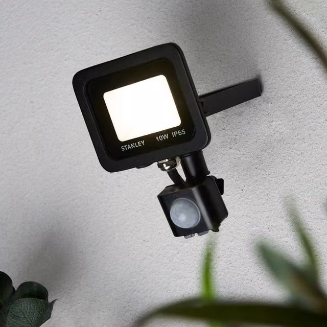 Stanley 10W LED Slimline Outdoor Floodlight with Motion Sensor, Black