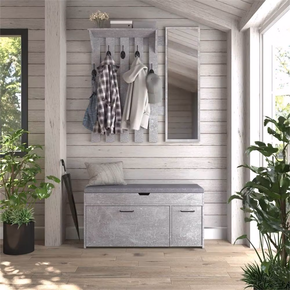Nordara Grey Fabric Shoe Bench and Storage Cabinet with Seat Cushion – 3